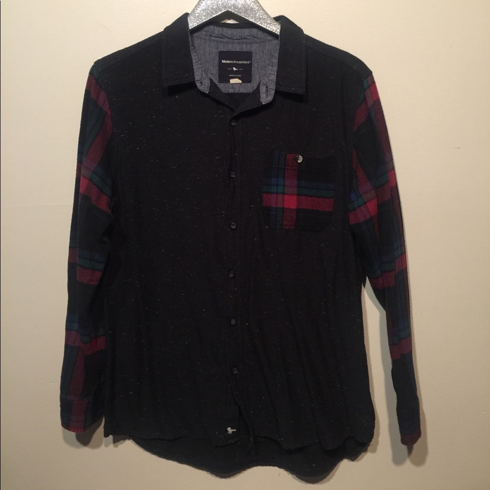 Modern Amusement Plaid Mixed Button Flannel Large